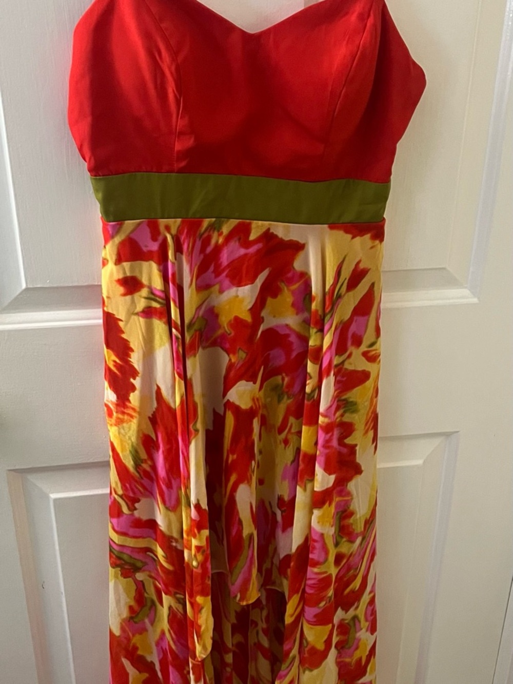 Hollywould Strapless Red & Multicolor Floral Hi Low Dress size 1